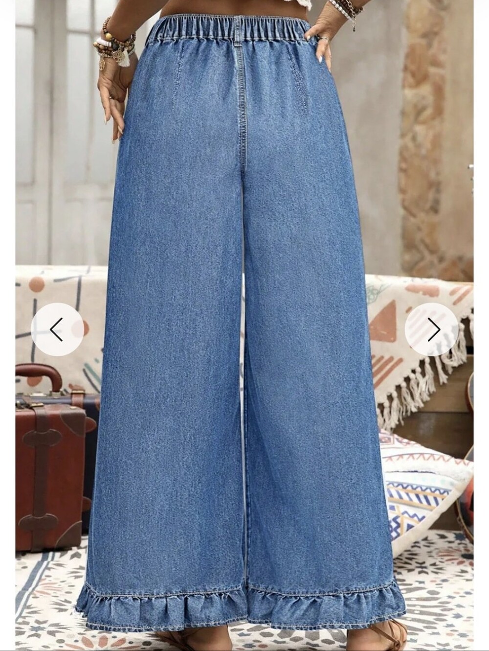 Sunny Leigh Blue Wide-Leg Ruffle Hem Jeans